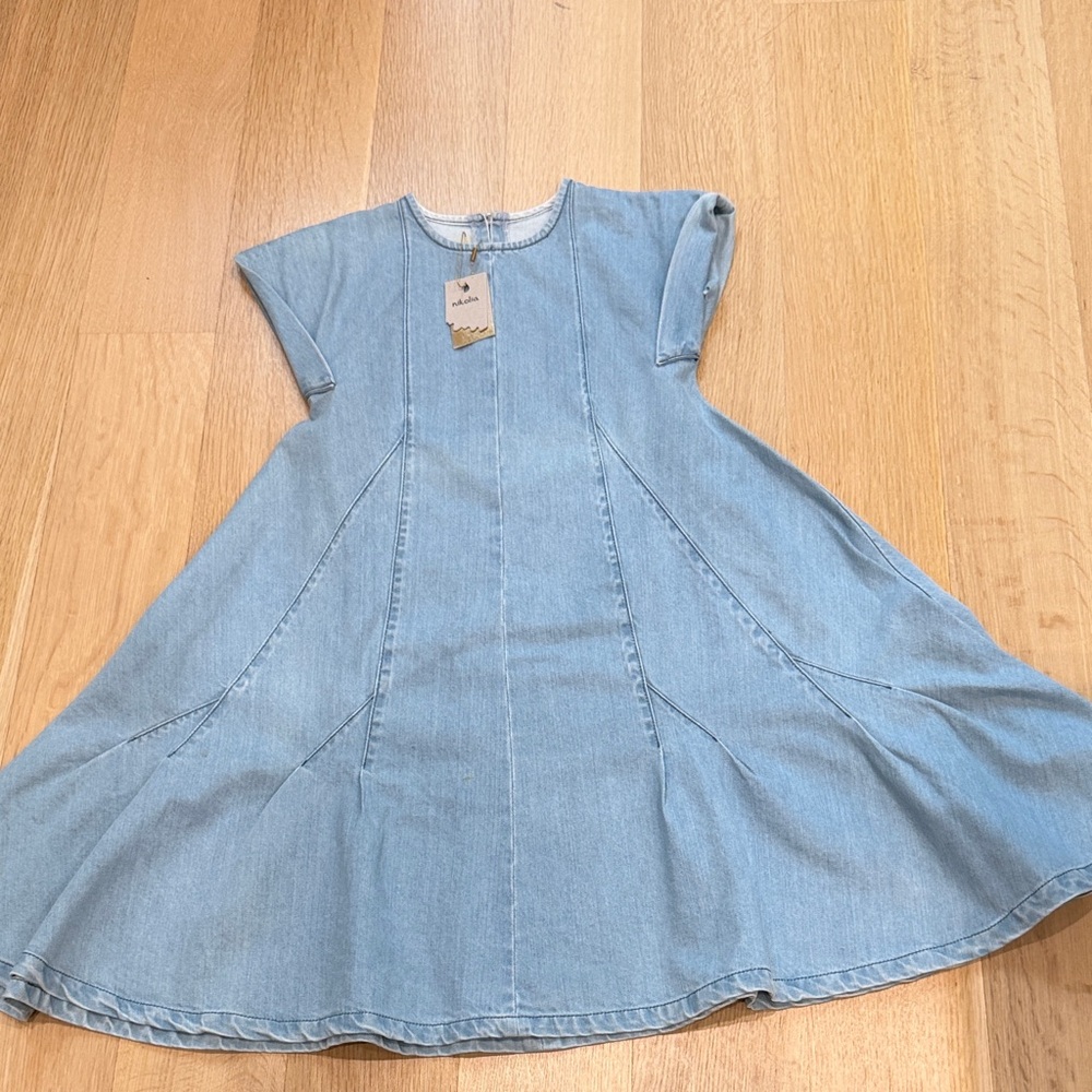 Light Blue Denim Swing Dress for Girls -